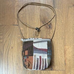ERDA LEATHER brand Tapestry crossbody adjust strap EUC boho, hippie, USA made